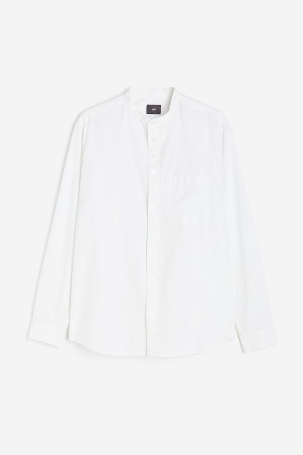 Camisa cuello mao en mezcla de lino Regular Fit
