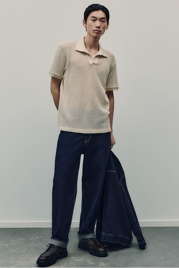 Polera polo efecto crochet Regular Fit