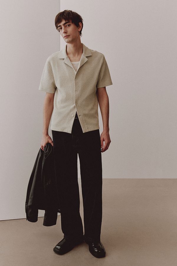 Camisa resort en tejido de espiga Regular Fit