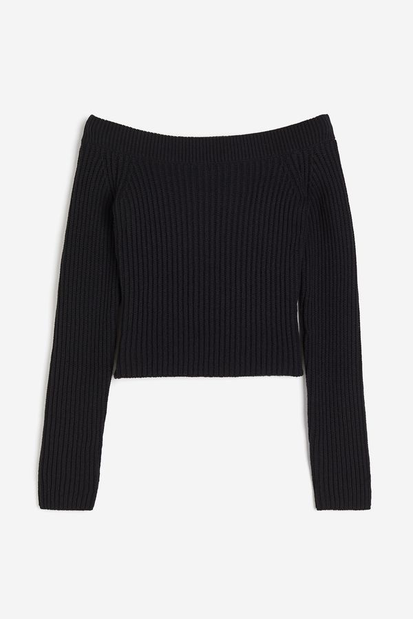 Sweater off-the-shoulder en punto acanalado