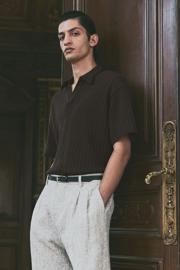 Polera polo en punto jacquard Loose Fit