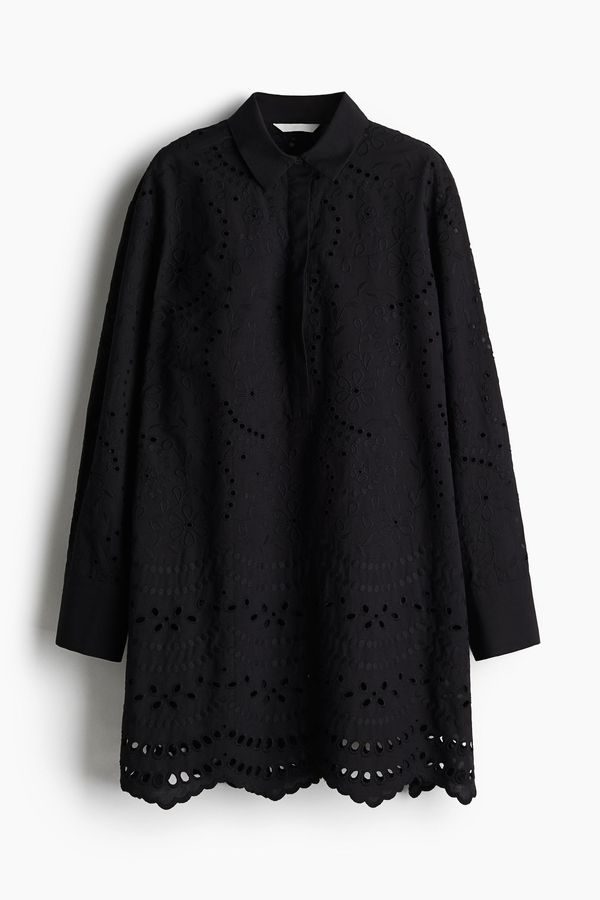 Vestido camisero con broderie inglés