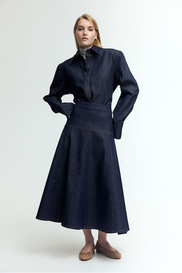Falda denim de corte evasé