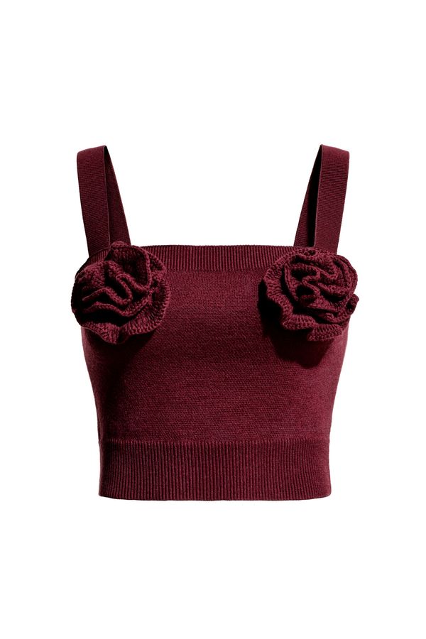 Top de mezcla de lana con aplicaciones de rosa