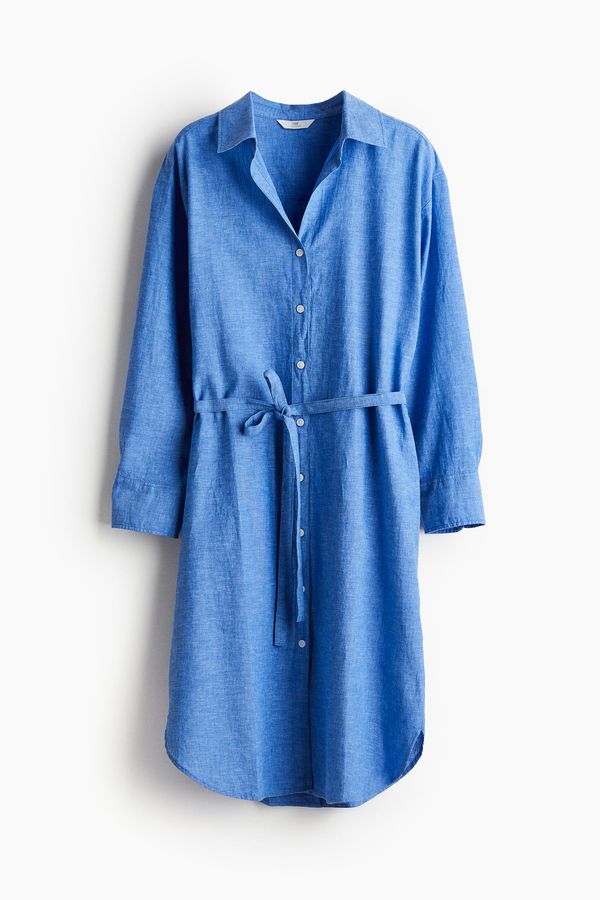 Vestido camisero en mezcla de lino