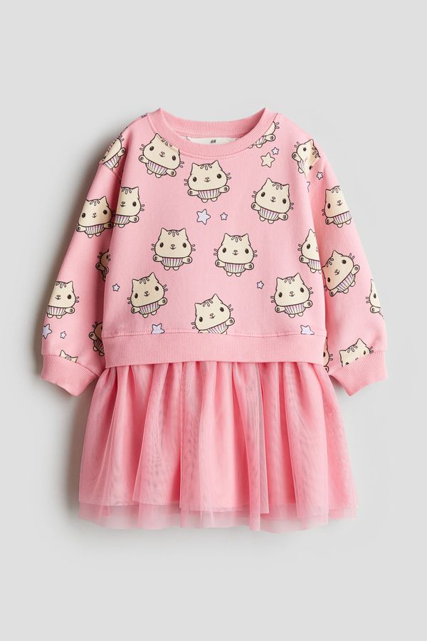 Vestido polerón estampado con falda de tul