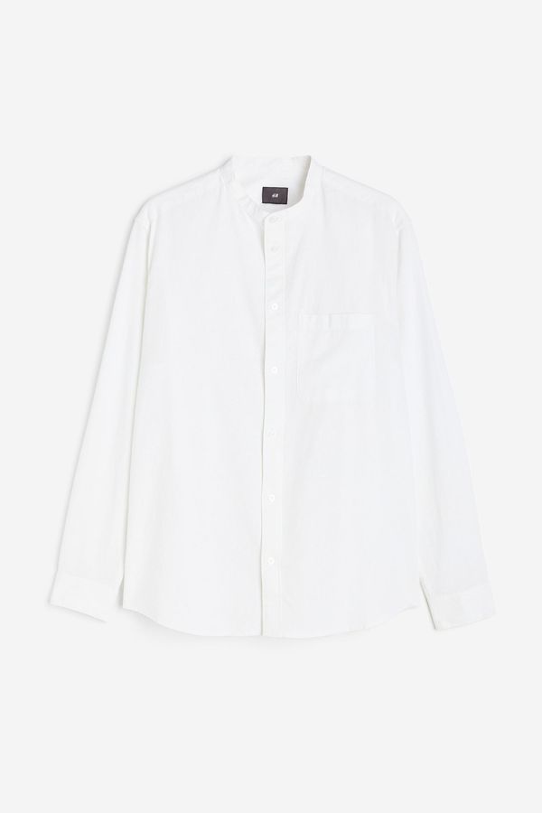 Camisa cuello mao en mezcla de lino Regular Fit