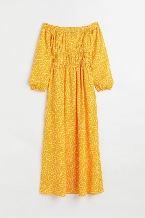 Vestido crepé con hombros al descubierto