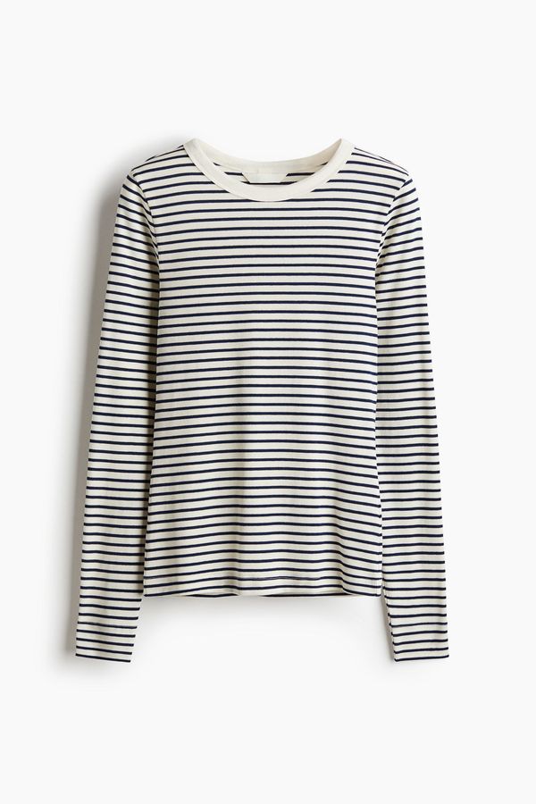 Polera de manga larga en punto acanalado